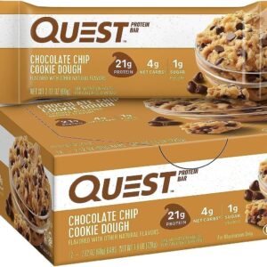 Quest Nutrition Chocolate Chip Cookie Dough Flavour Protein Bar, High Protein, High Fibre, Low Sugar, Keto Friendly, 21g Protein, 1g Sugar, 12ct
